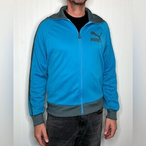 PUMA, Light Turquoise and Cadet Blue, Sweatshirt, Zips into Turtleneck Size XXL